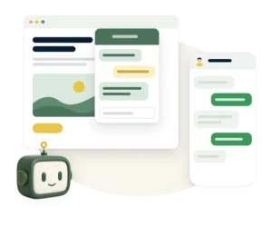 A website chat window and a text message conversation, with the Agent Augusta assistant.