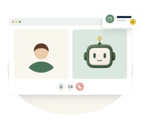 A video call between a business owner and the Agent Augusta assistant, with a repeating calendar reminder.