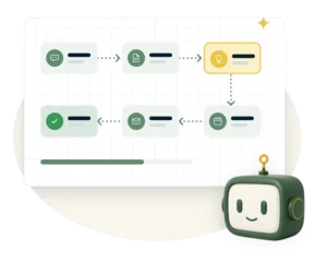 The Agent Augusta assistant beside a workflow map, with one step highlighted as the next improvement.