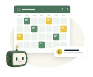 A calendar with booked appointments and a reminder notification, beside the Agent Augusta assistant.
